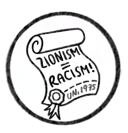 paper scroll with the UN declaration stating that Zionism is racism